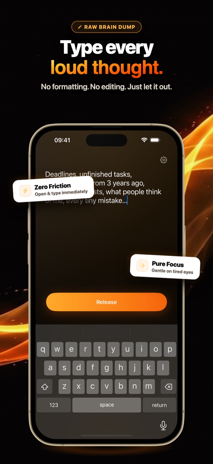 Thought Ease App - Raw Brain Dump Screen
